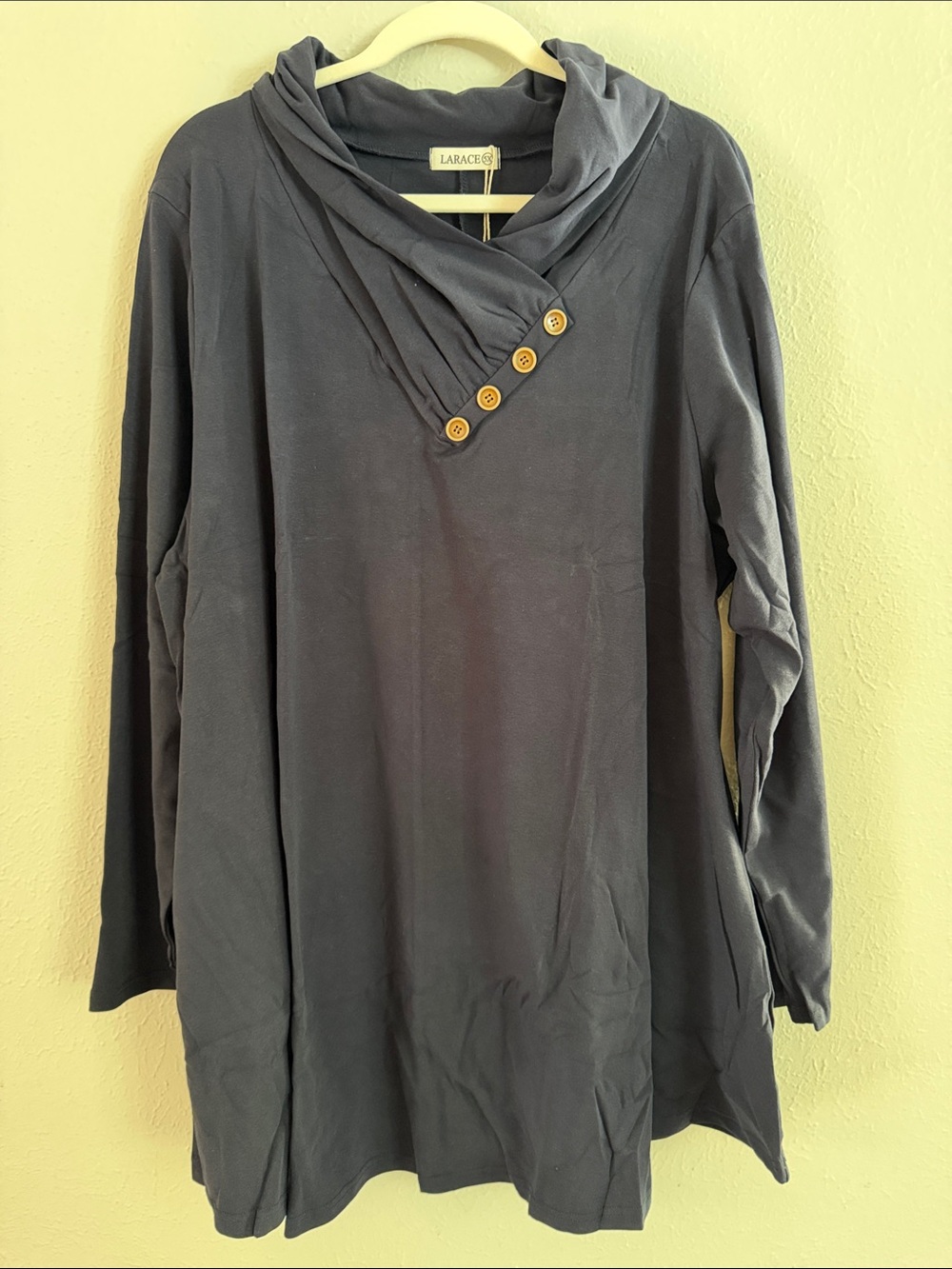 LARACE Navy Blue Cowl-Neck Button Detail Tunic with Pockets